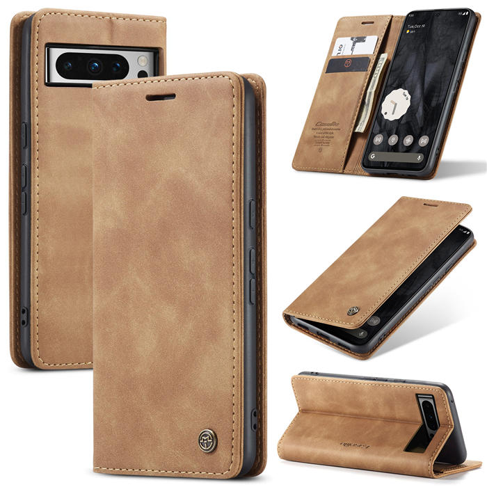 CaseMe Google Pixel 8 Pro Wallet Magnetic Suede Leather Case Brown - Click Image to Close