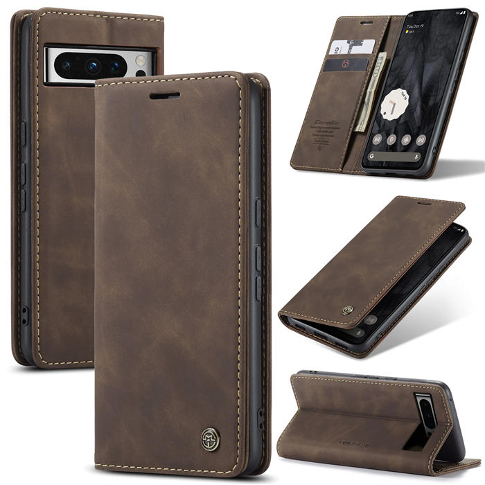 CaseMe Google Pixel 8 Pro Wallet Magnetic Suede Leather Case Coffee - Click Image to Close