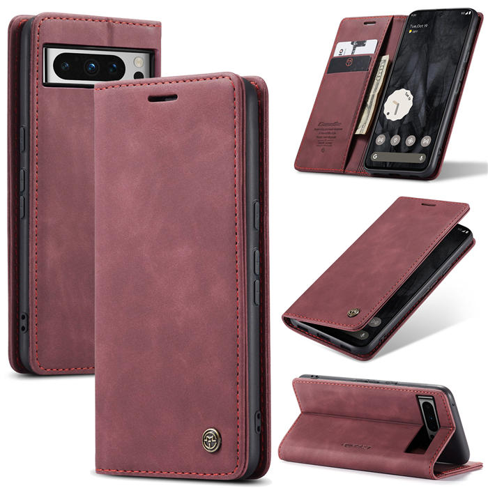 CaseMe Google Pixel 8 Pro Wallet Magnetic Suede Leather Case Red - Click Image to Close