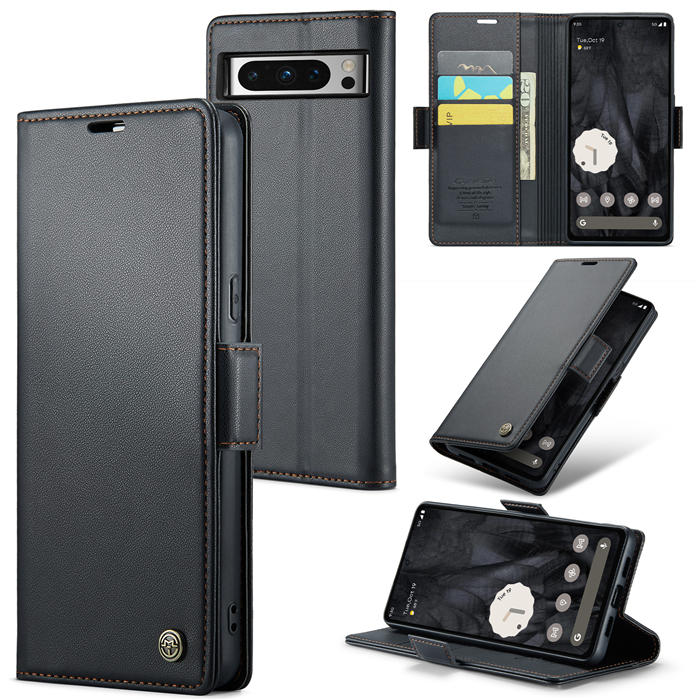 CaseMe Google Pixel 8 Pro Wallet RFID Blocking Magnetic Buckle Case Black