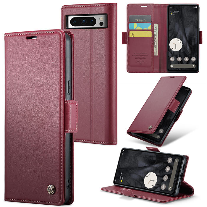 CaseMe Google Pixel 8 Pro Wallet RFID Blocking Magnetic Buckle Case Red - Click Image to Close