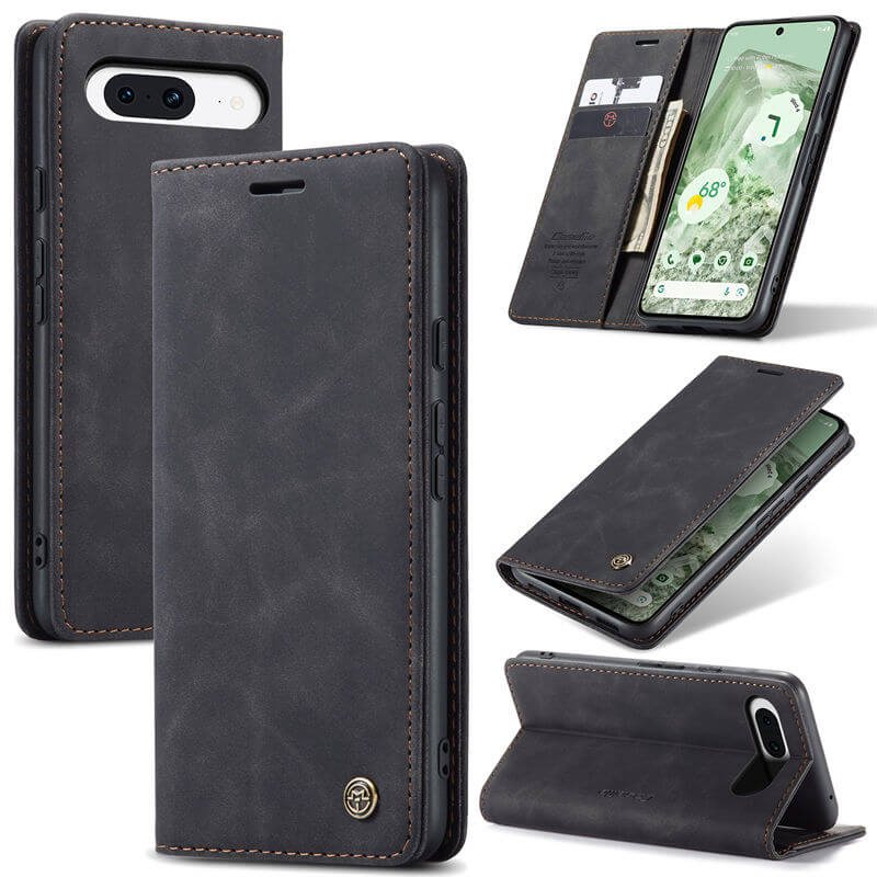 CaseMe Google Pixel 8A Wallet Magnetic Suede Leather Case Black