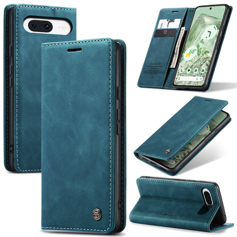 CaseMe Google Pixel 8A Wallet Magnetic Suede Leather Case Blue