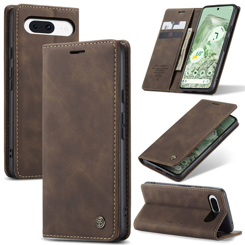 CaseMe Google Pixel 8A Wallet Magnetic Suede Leather Case Coffee - Click Image to Close
