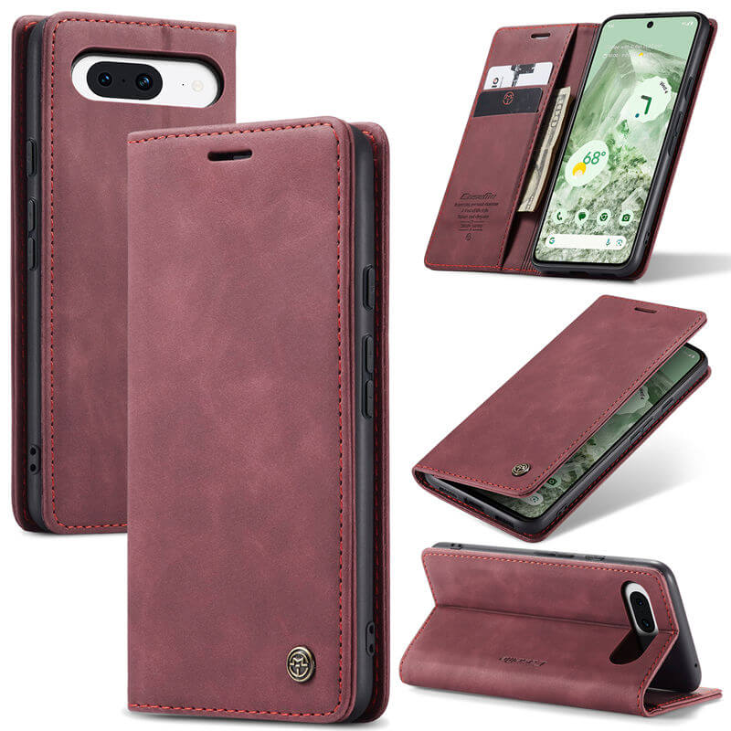 CaseMe Google Pixel 8A Wallet Magnetic Suede Leather Case Red