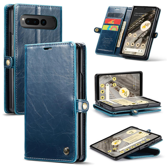CaseMe Google Pixel Fold Wallet Luxury Leather Case Blue