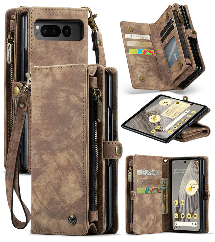 CaseMe Google Pixel Fold Wallet Magnetic Case with Wrist Strap Coffee - Click Image to Close