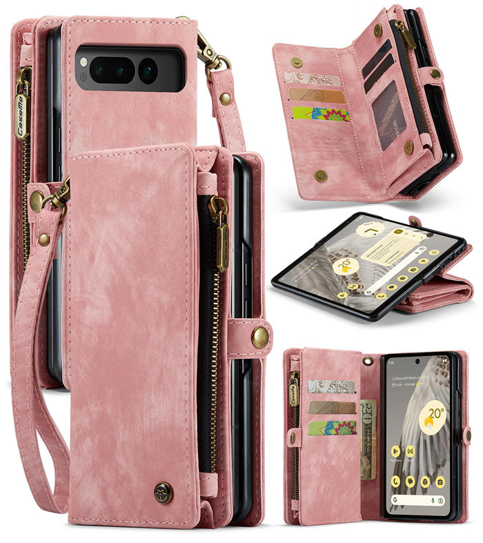 CaseMe Google Pixel Fold Wallet Magnetic Case with Wrist Strap Pink - Click Image to Close