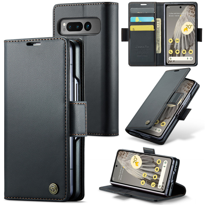 CaseMe Google Pixel Fold Wallet RFID Blocking Magnetic Buckle Case Black