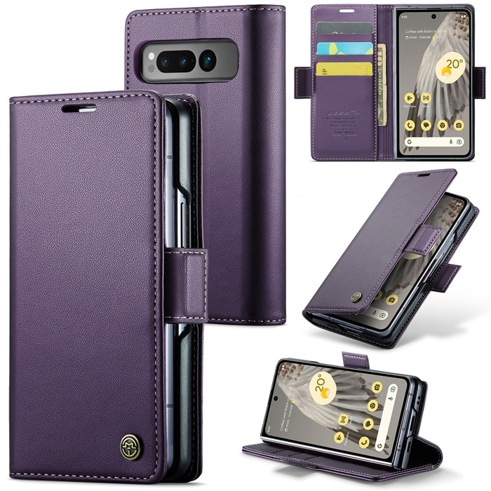 CaseMe Google Pixel Fold Wallet RFID Blocking Magnetic Buckle Case Purple - Click Image to Close