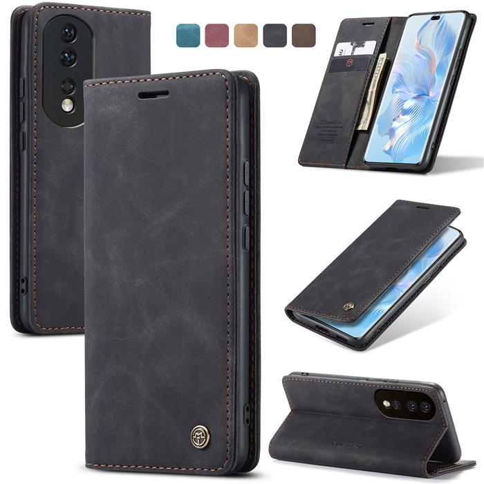 CaseMe Honor 80 Pro Wallet Magnetic Suede Leather Case Black - Click Image to Close