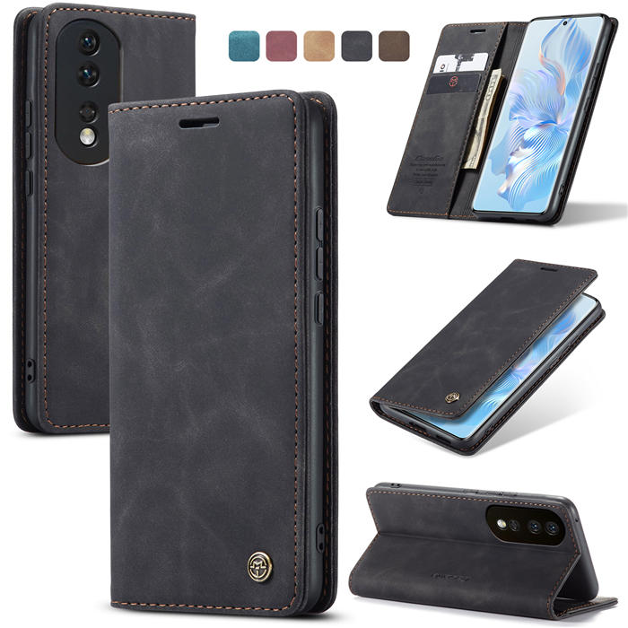 CaseMe Honor 80 Wallet Magnetic Suede Leather Case Black - Click Image to Close