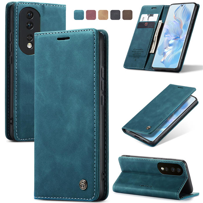 CaseMe Honor 80 Wallet Magnetic Suede Leather Case Blue - Click Image to Close