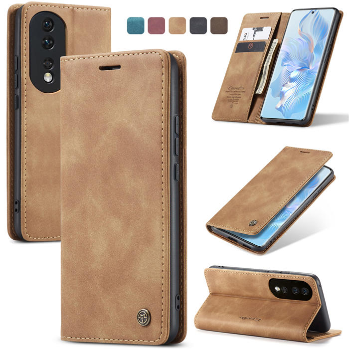 CaseMe Honor 80 Wallet Magnetic Suede Leather Case Brown