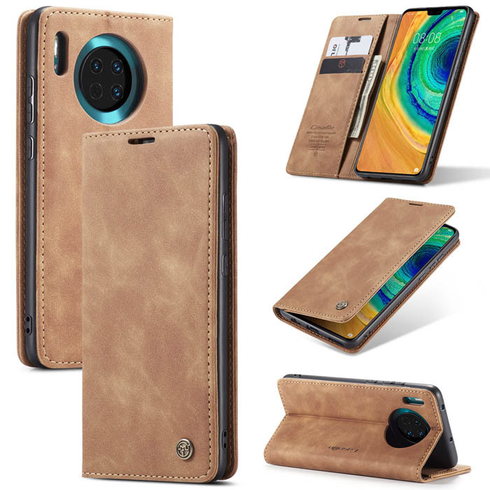 CaseMe Huawei Mate 30 Wallet Kickstand Magnetic Case Brown - Click Image to Close