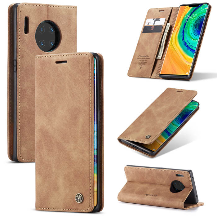 CaseMe Huawei Mate 30 Pro Wallet Kickstand Magnetic Case Brown - Click Image to Close