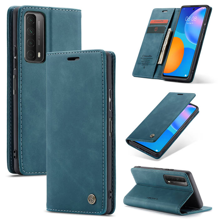 CaseMe Huawei P Smart 2021 Wallet Stand Magnetic Case Blue - Click Image to Close