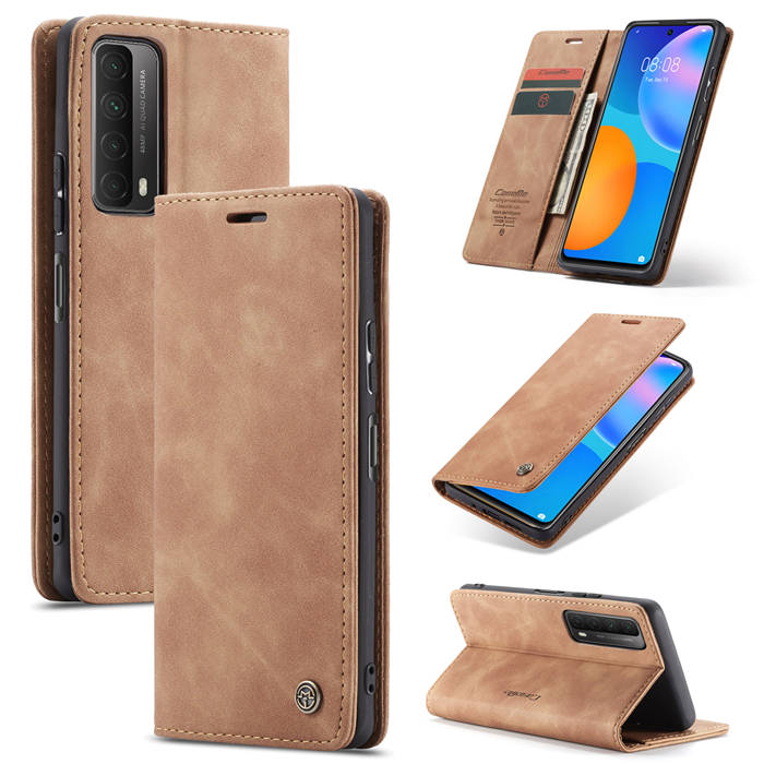 CaseMe Huawei P Smart 2021 Wallet Stand Magnetic Case Brown - Click Image to Close