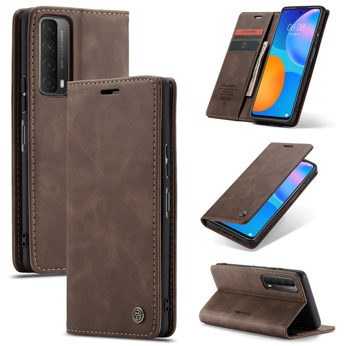 CaseMe Huawei P Smart 2021 Wallet Stand Magnetic Case Coffee - Click Image to Close