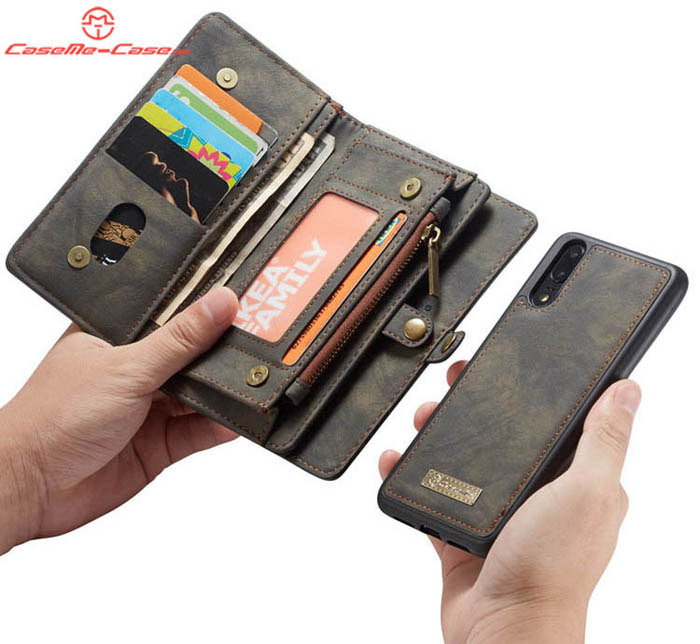 CaseMe Huawei P20 Pro Multi-functional Zipper Wallet Magnetic Detachable 2 in 1 Folio Case