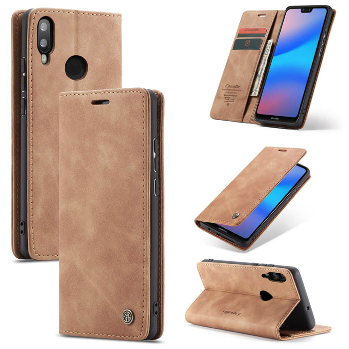 CaseMe Huawei P20 Lite Wallet Magnetic Kickstand Case Brown - Click Image to Close