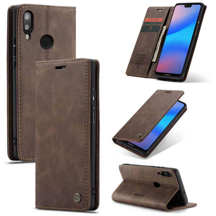 CaseMe Huawei P20 Lite Wallet Magnetic Kickstand Case Coffee - Click Image to Close