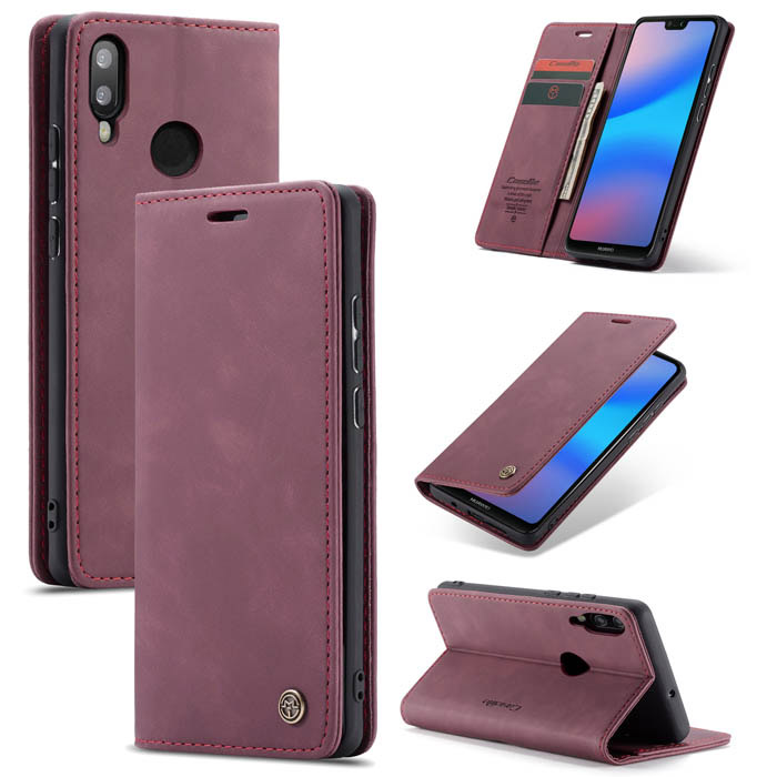 CaseMe Huawei P20 Lite Wallet Magnetic Kickstand Case Red - Click Image to Close