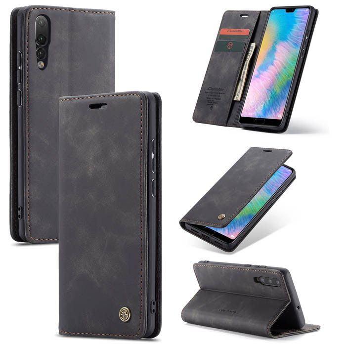 CaseMe Huawei P20 Wallet Kickstand Magnetic Flip Case Black