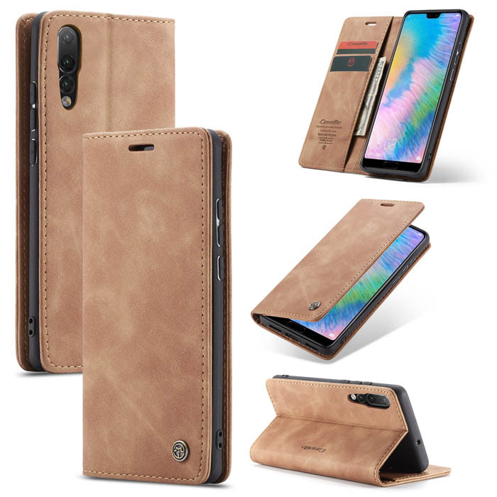 CaseMe Huawei P20 Wallet Kickstand Magnetic Flip Case Brown