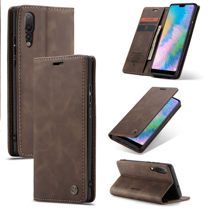 CaseMe Huawei P20 Wallet Kickstand Magnetic Flip Case Coffee - Click Image to Close
