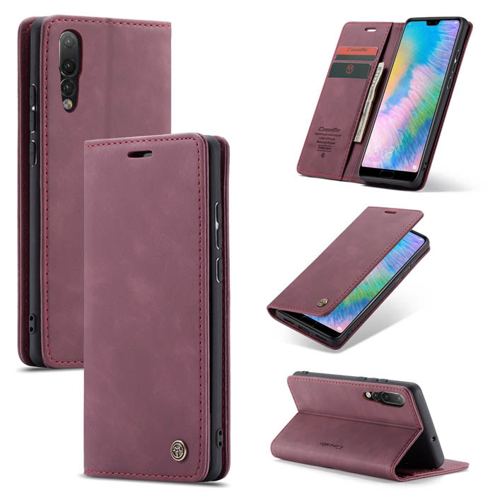 CaseMe Huawei P20 Pro Wallet Magnetic Kickstand Case Red - Click Image to Close
