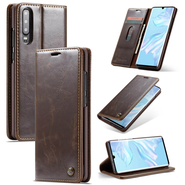 CaseMe Huawei P30 Magnetic Flip Wallet Stand Case Brown
