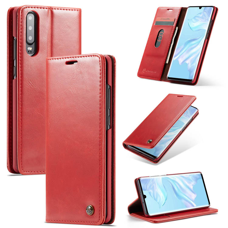 CaseMe Huawei P30 Magnetic Flip Wallet Stand Case Red