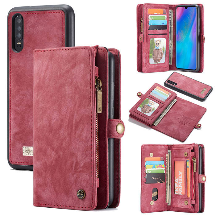 CaseMe Huawei P30 Zipper Wallet Magnetic Detachable 2 in 1 Case Red