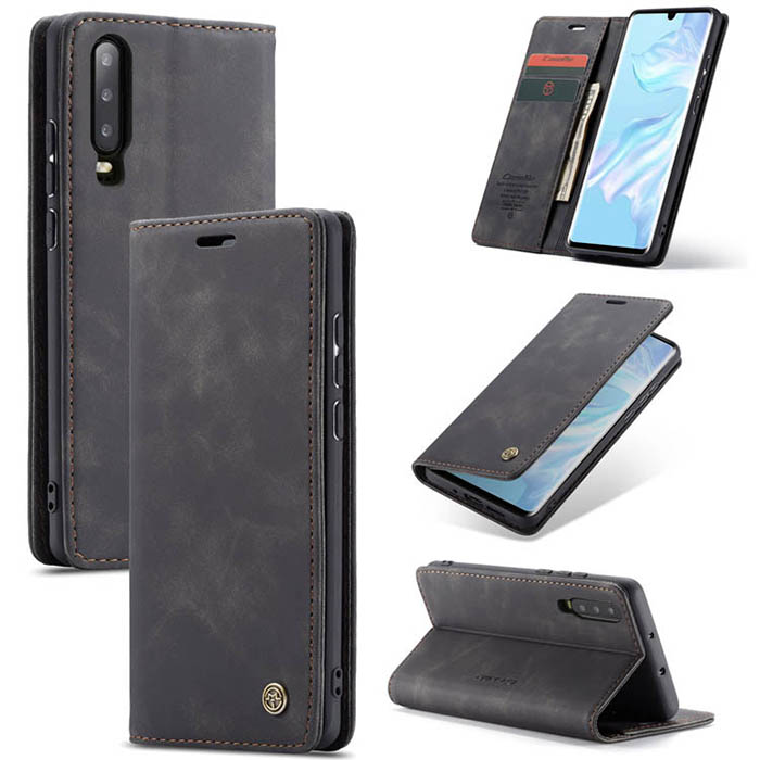 CaseMe Huawei P30 Wallet Kickstand Magnetic Flip Case Black - Click Image to Close
