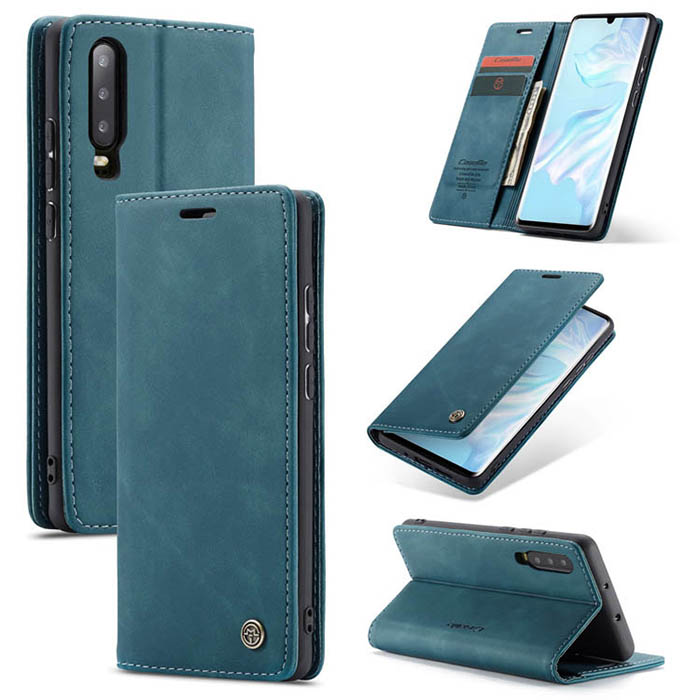CaseMe Huawei P30 Wallet Kickstand Magnetic Flip Case Blue - Click Image to Close
