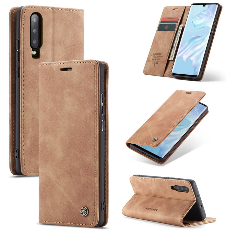 CaseMe Huawei P30 Wallet Kickstand Magnetic Flip Case Brown