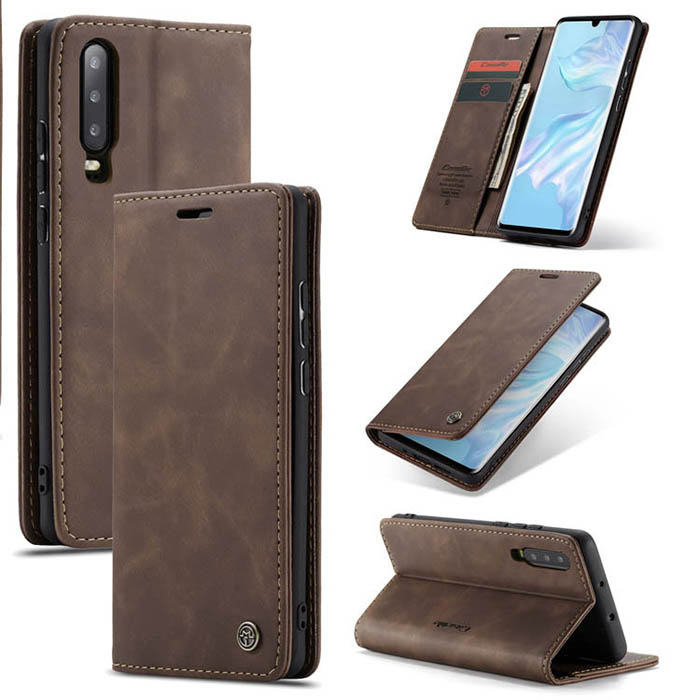 CaseMe Huawei P30 Wallet Kickstand Magnetic Flip Case Coffee - Click Image to Close