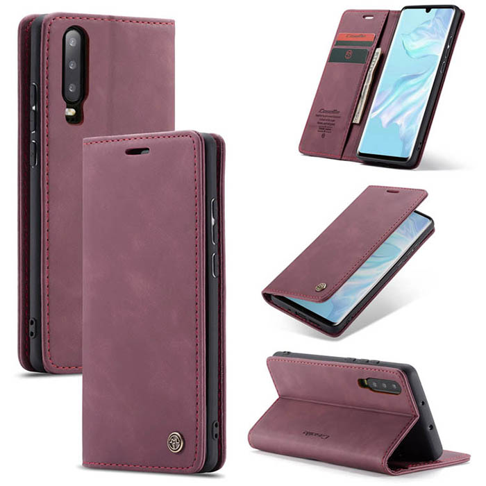 CaseMe Huawei P30 Wallet Kickstand Magnetic Flip Case Red - Click Image to Close