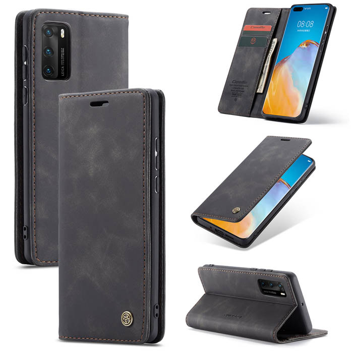 CaseMe Huawei P40 Wallet Kickstand Magnetic Flip Case Black - Click Image to Close