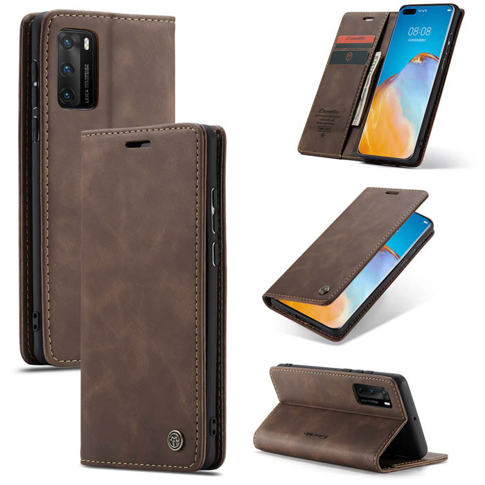 CaseMe Huawei P40 Wallet Kickstand Magnetic Flip Case Coffee - Click Image to Close