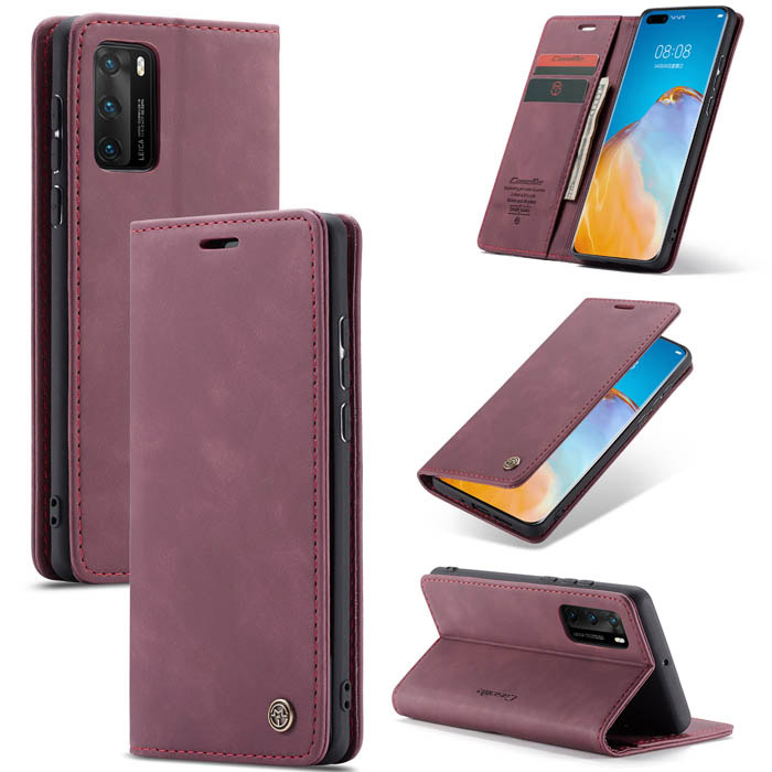 CaseMe Huawei P40 Wallet Kickstand Magnetic Flip Case Red - Click Image to Close