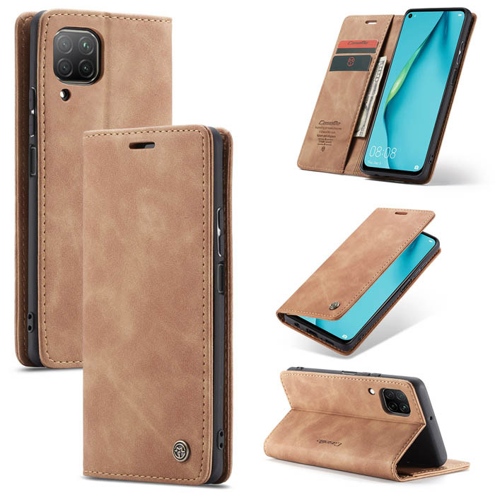 CaseMe Huawei P40 Lite Wallet Kickstand Magnetic Case Brown - Click Image to Close
