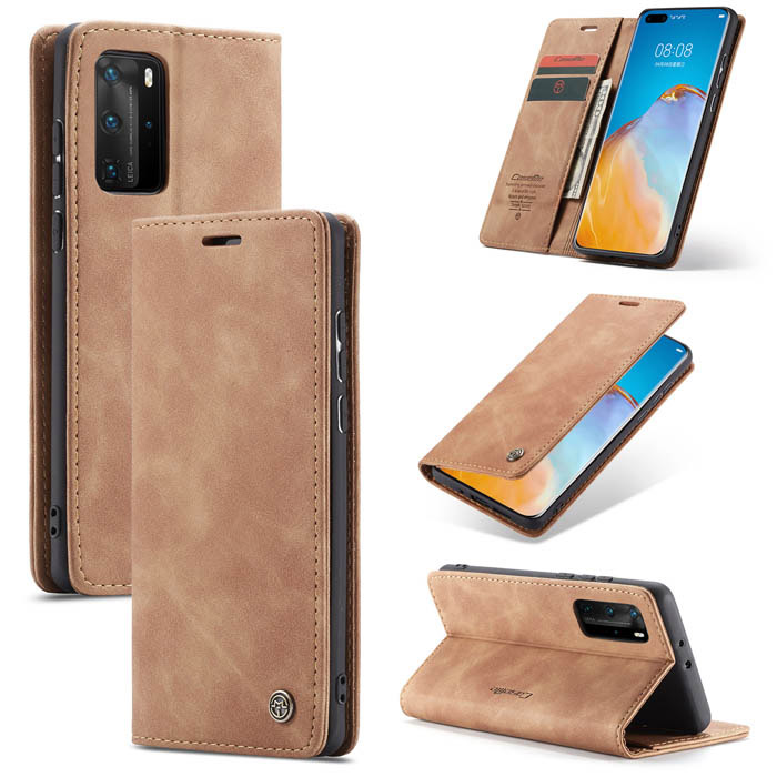 CaseMe Huawei P40 Pro Wallet Kickstand Magnetic Case Brown - Click Image to Close