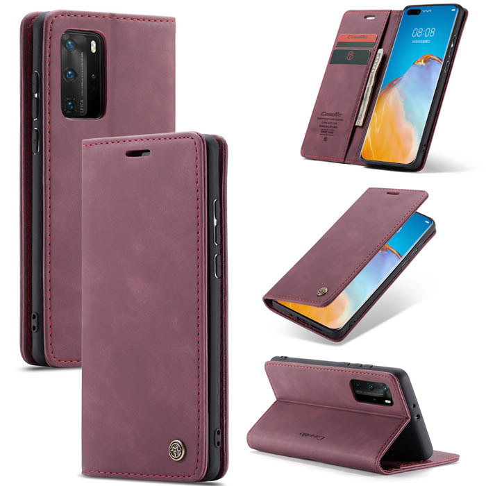 CaseMe Huawei P40 Pro Wallet Kickstand Magnetic Case Red - Click Image to Close