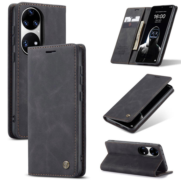 CaseMe Huawei P50 Pro Wallet Stand Magnetic Case Black - Click Image to Close