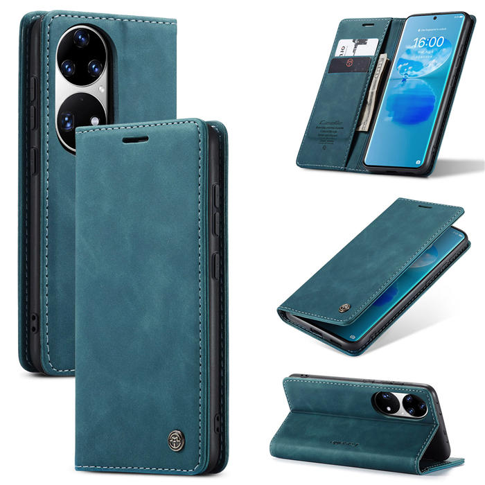 CaseMe Huawei P50 Pro Wallet Stand Magnetic Case Blue - Click Image to Close
