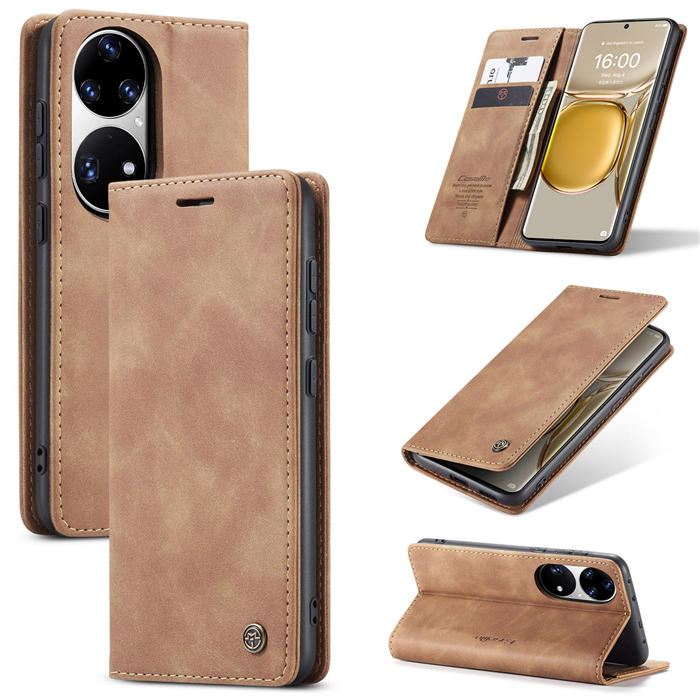 CaseMe Huawei P50 Pro Wallet Stand Magnetic Case Brown - Click Image to Close