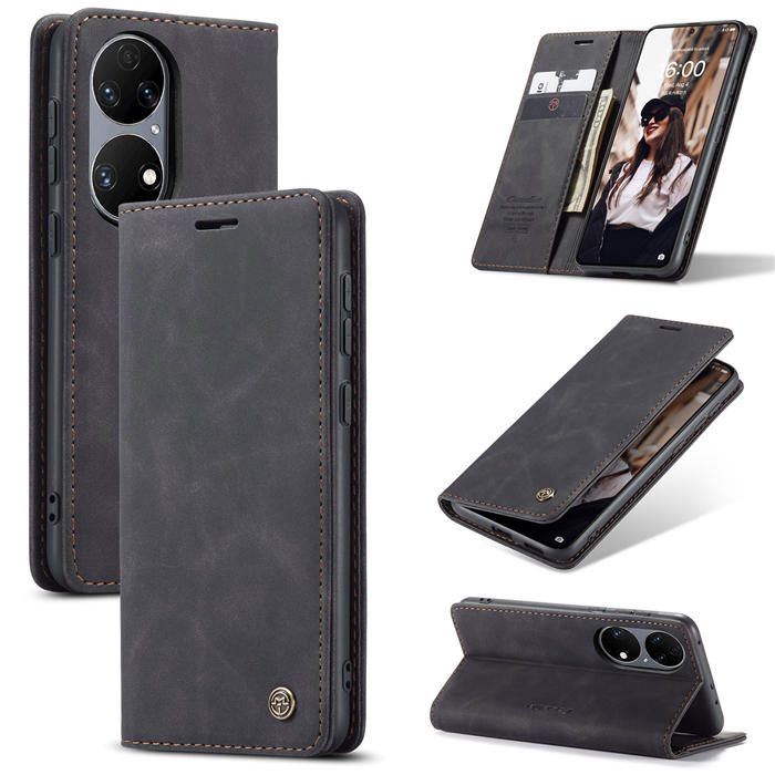 CaseMe Huawei P50 Wallet Stand Magnetic Case Black - Click Image to Close