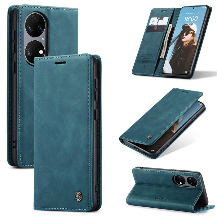 CaseMe Huawei P50 Wallet Stand Magnetic Case Blue - Click Image to Close